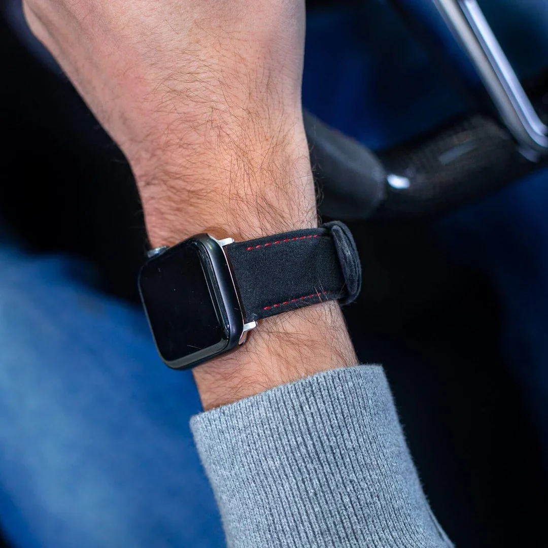 Alcanside | Apple Watch Alcantara Strap | Space Grey/Red Stitching - 42/44/45mm & Ultra (49mm) - Image 4